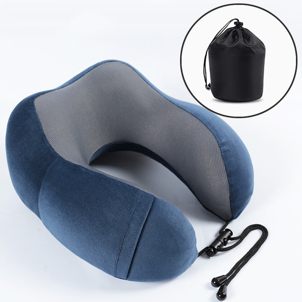 Memory Foam U-Shape Travel Pillow for Airplane Inflatable Neck Pillow Travel Accessories 3 Colors for Train Plane Office Travel