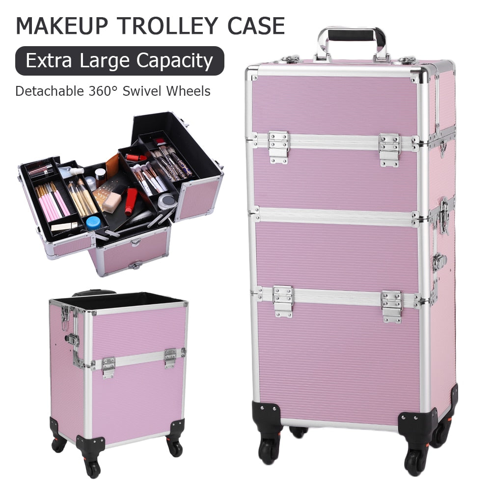 3 In 1 Pink Metal Aluminum Cosmetic Makeup Case