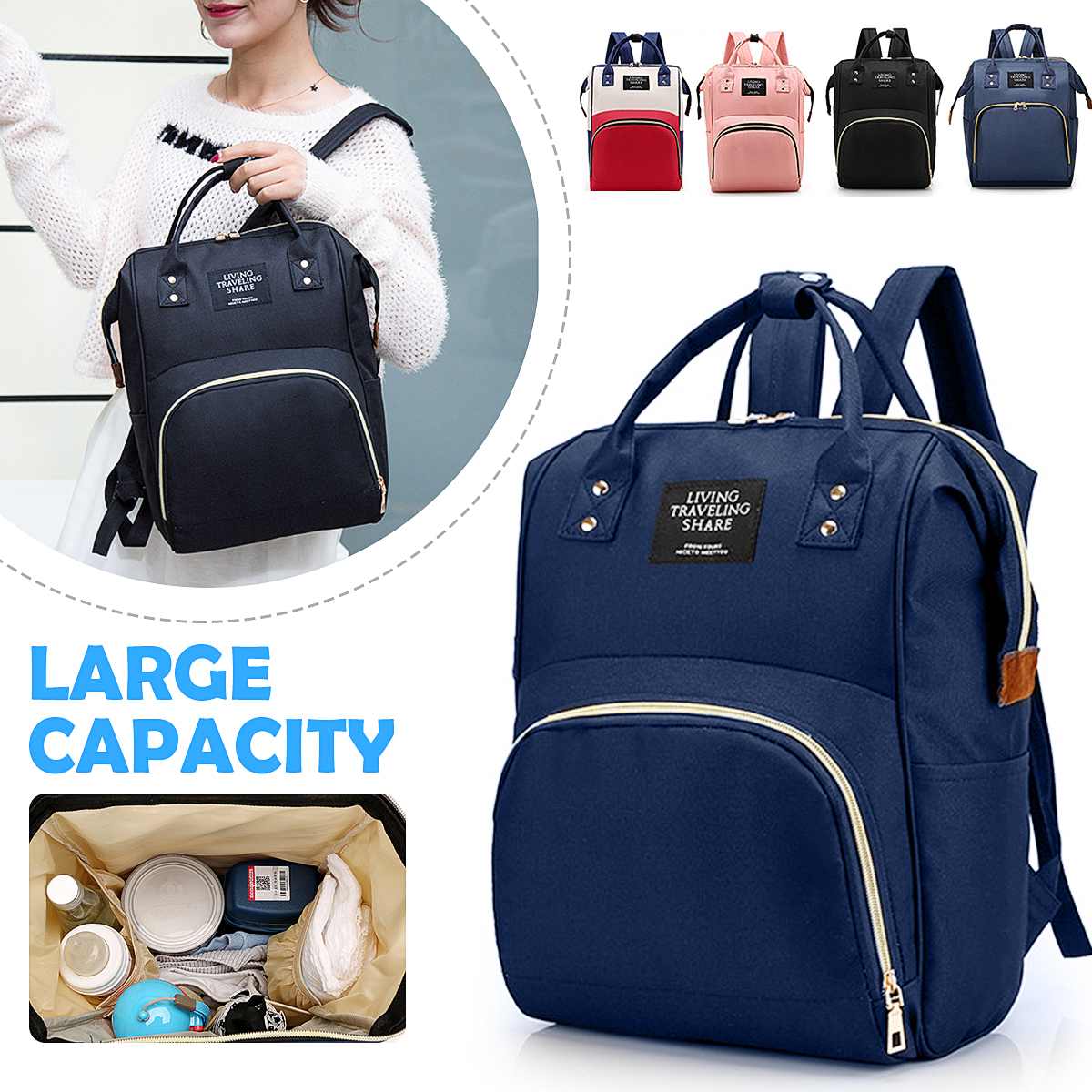 Waterproof Large Capacity Mummy Bag Maternity Nappy Bag Travel Backpack