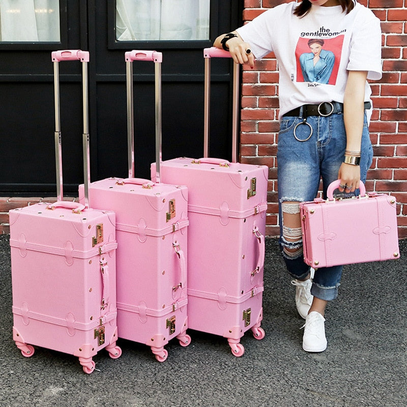 LEINASEN High quality girl PU leather trolley luggage bag set